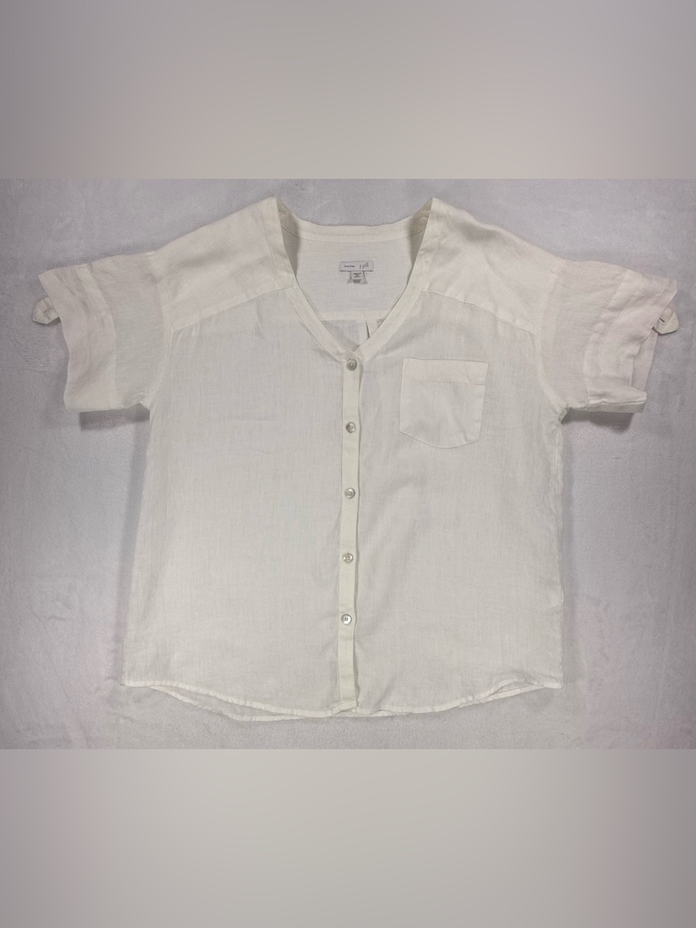 J. Jill Love 100% Linen XS Petite White Button Up Linen Blouse Pocket Top